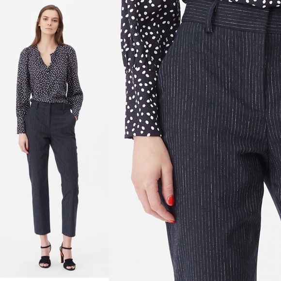 Rebecca Taylor Tailored Metallic Pinstripe Suiting Pants in Navy 6 - Picture 1 of 8